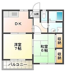 JR徳島線 佐古駅 徒歩13分の賃貸アパート 2階2DKの間取り