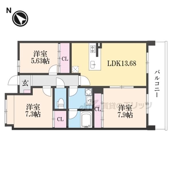 滋賀県草津市野村５丁目(賃貸マンション3LDK・6階・80.09㎡)の写真 その2