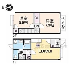 クレストビレッジII 2階2LDKの間取り