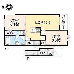 JR湖西線 安曇川駅 徒歩7分の賃貸アパート 2階2LDKの間取り