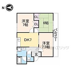フレッシュコーポ近江 3階3DKの間取り