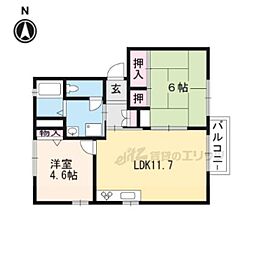 ディアス天神Ｄ棟 1階2LDKの間取り