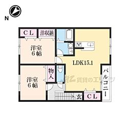 近江鉄道近江本線 水口駅 徒歩16分の賃貸アパート 2階2LDKの間取り