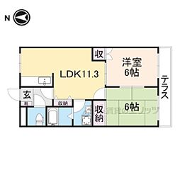 フォレストリバー 1階2LDKの間取り