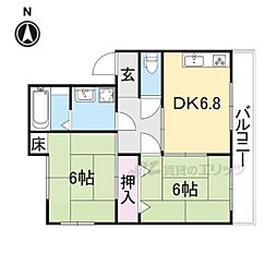 メイプルヒルズ 307 3階2DKの間取り