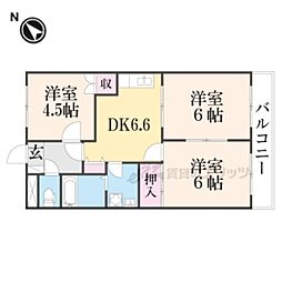 近江鉄道近江本線 高宮駅 徒歩8分の賃貸マンション 2階3DKの間取り