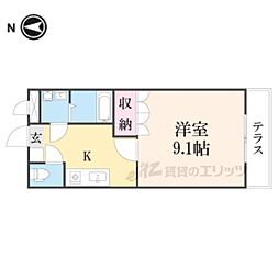 アビエスII 1階1Kの間取り