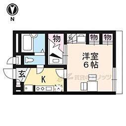 レオパレスＢＲＯＷＮＩＥ 1階1Kの間取り