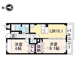 ディアコート 2階2LDKの間取り