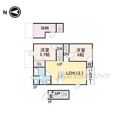 エヴァーグレイス 1階2LDKの間取り