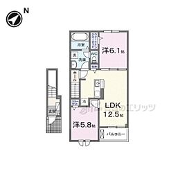 近江鉄道近江本線 八日市駅 徒歩30分の賃貸アパート 2階2LDKの間取り