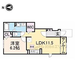 JR草津線 三雲駅 5kmの賃貸アパート 1階1LDKの間取り