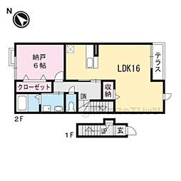 ブライトハウスIV 2階1LDKの間取り