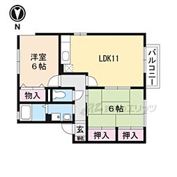 コーポはおりやB 2LDKの間取図画像