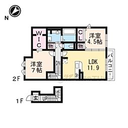 シャーロット水口Ｂ 2階2LDKの間取り