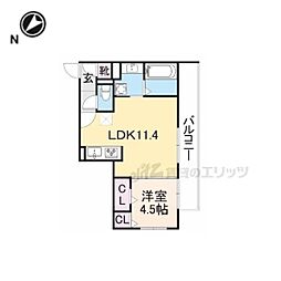 近江鉄道近江本線 五箇荘駅 徒歩14分の賃貸アパート 3階1LDKの間取り