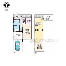 JR東海道・山陽本線 草津駅 徒歩10分の賃貸テラスハウス 1階2LDKの間取り