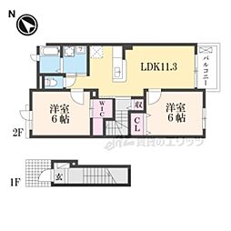 リバーサイド　レジデンス 2階2LDKの間取り