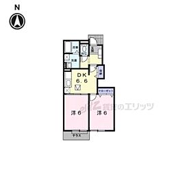 グランラシーヌI 2階2DKの間取り