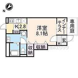 ルトゥール野村 1階1Kの間取り