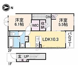 近江鉄道近江本線 水口駅 徒歩25分の賃貸アパート 2階2LDKの間取り