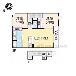 JR東海道・山陽本線 南彦根駅 徒歩12分の賃貸マンション 2階2LDKの間取り