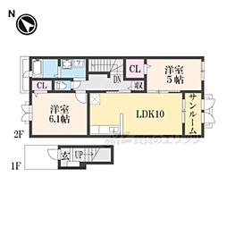 ボンヌ・ジュルネ 2LDKの間取図画像