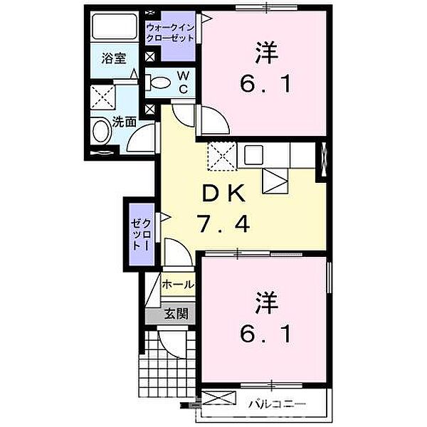 イル・パラッツオモデルノＢ 105｜福岡県直方市大字感田(賃貸アパート2DK・1階・44.70㎡)の写真 その2