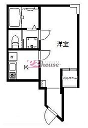 西武新宿線 新井薬師前駅 徒歩8分の賃貸マンション 2階1Kの間取り