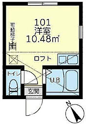 JR京浜東北・根岸線 山手駅 徒歩16分の賃貸アパート 1階ワンルームの間取り