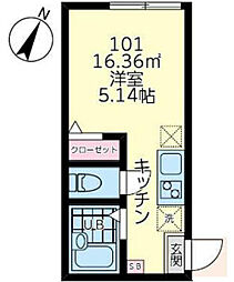 プラナス菊名3 1階ワンルームの間取り