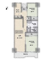 ポートアイランド住宅45号棟 3LDKの間取図画像