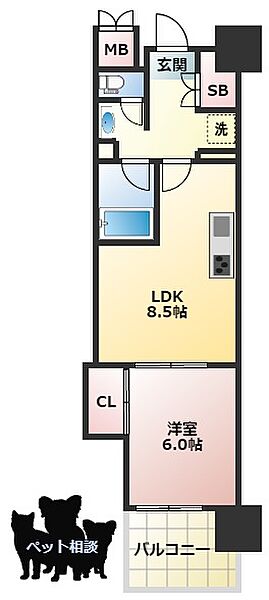 マスターズレジデンス道頓堀II ｜大阪府大阪市中央区瓦屋町3丁目(賃貸マンション1LDK・6階・34.97㎡)の写真 その2