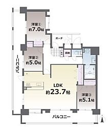 チュリス新屋敷東 3LDKの間取図画像