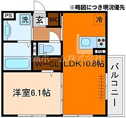 GRAMM六地蔵B棟 3階1LDKの間取り
