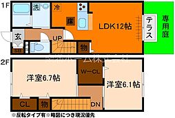 ディアコート洛北 2階2LDKの間取り