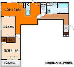 ヌーベル・ヴィー侍従池 3階2LDKの間取り