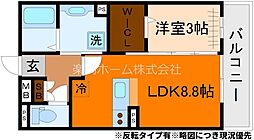 マジェスティ　ツイン　I棟 2階1LDKの間取り