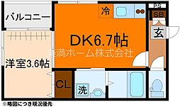 ハーモニーテラス太秦安井車道町 1DKの間取図画像