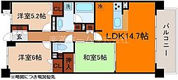 ユニーブル京都紫野 4階3LDKの間取り