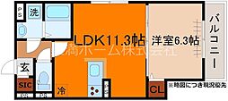GRAMM御陵荒木C 2階1LDKの間取り
