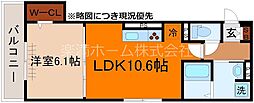 GRAMM御陵荒木C 2階1LDKの間取り