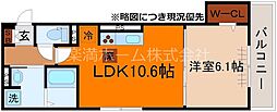 GRAMM御陵荒木C 1階1LDKの間取り