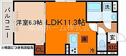 GRAMM御陵荒木C 1階1LDKの間取り