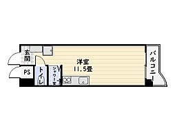 第6鶴丸ハイツ中央 5階ワンルームの間取り