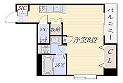 アヴェニュー武町 3階ワンルームの間取り