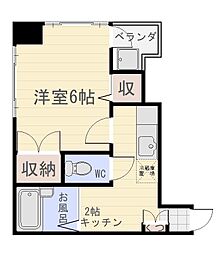 コスモピア 2階1Kの間取り