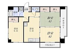 サンシャイン上之園 3階3DKの間取り