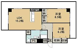 ペルセ天文館 13階2LDKの間取り