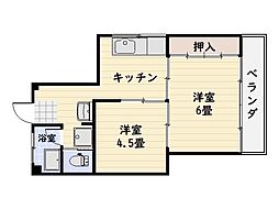 時ビル 4階2Kの間取り